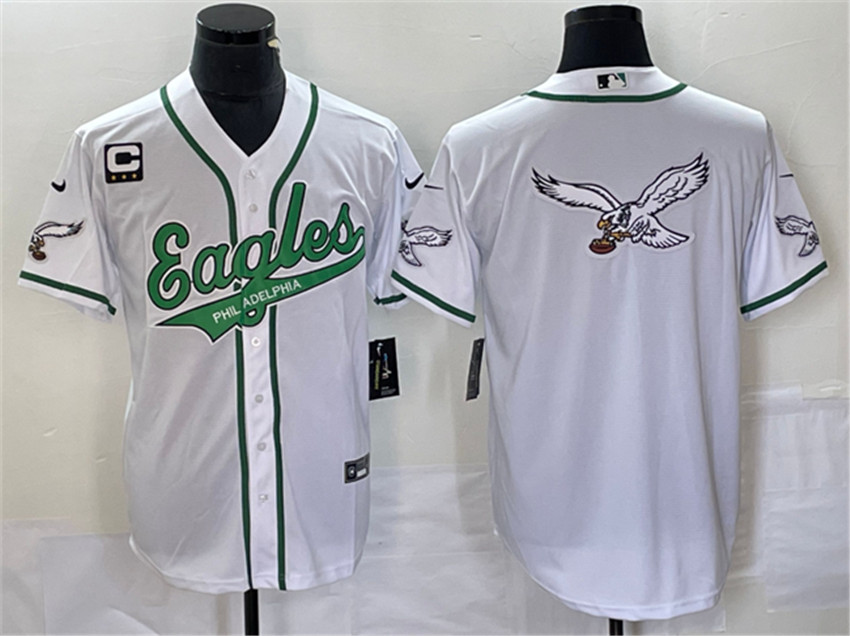 Men's White Philadelphia Eagles Team Big Logo With C Patch Cool Base Stitched Baseball Jersey
